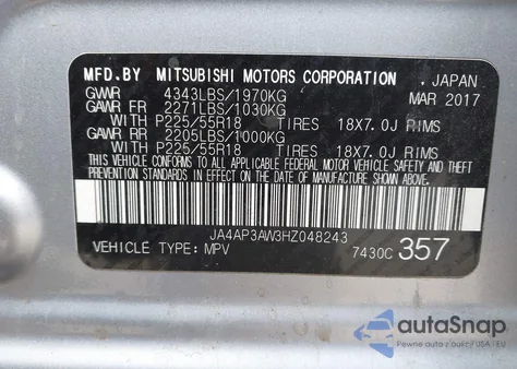 2017 Mitsubishi Outlander Sport 2.4 Se from USA, damaged, VIN JA4AP3AW3HZ048243